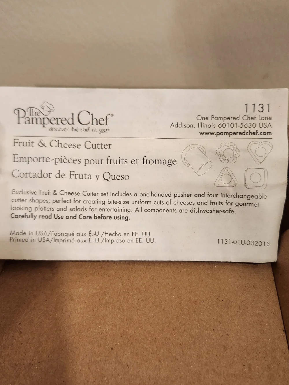 Pampered Chef Fruit & Cheese Cutter #1131 In Original Box With Use / Care Card